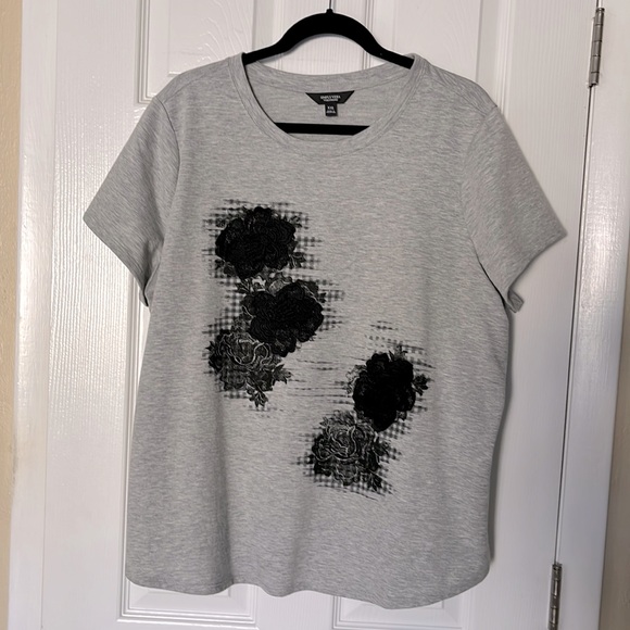 Simply Vera Vera Wang woman’s grey short sleeve floral embroidered top sz XXL - Picture 1 of 11